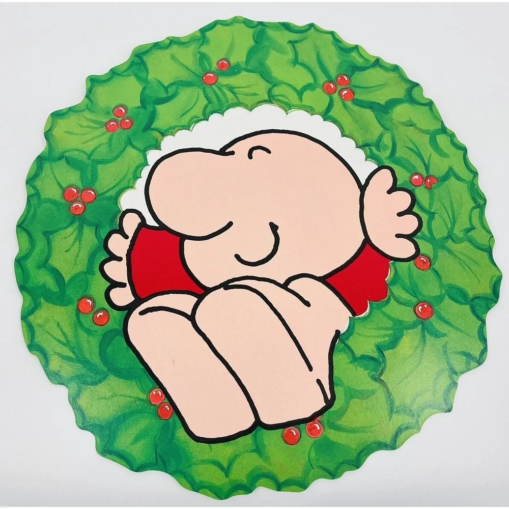 Vintage Ziggy in Wreath Christmas Die Cut Cardboard Decoration 16